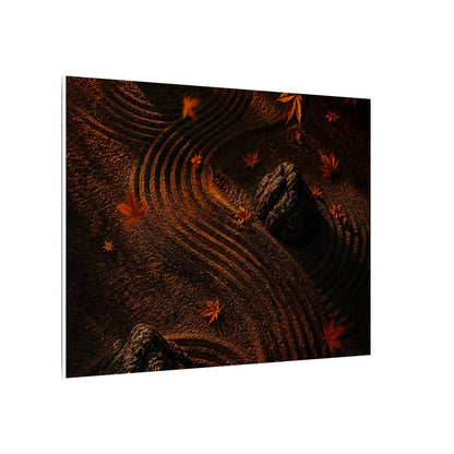 Dark Japandi Rock Garden in Golden Hour | Charcoal Ink Canvas Art
