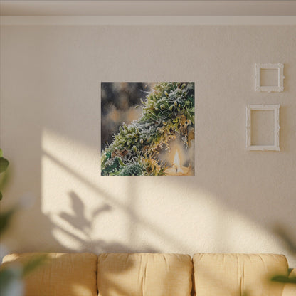 Winter Moss Close Up Watercolor Canvas Art | Neutral Decor