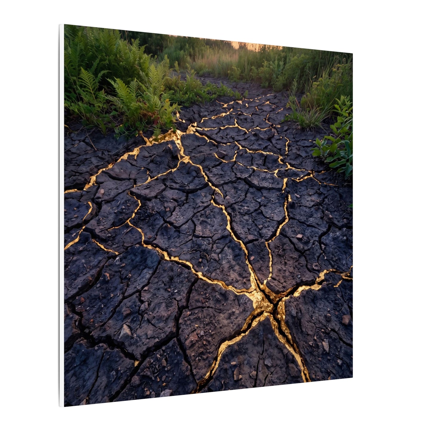 Cracked Earth Canvas Art | Summer Kintsugi Crackle Gold Art
