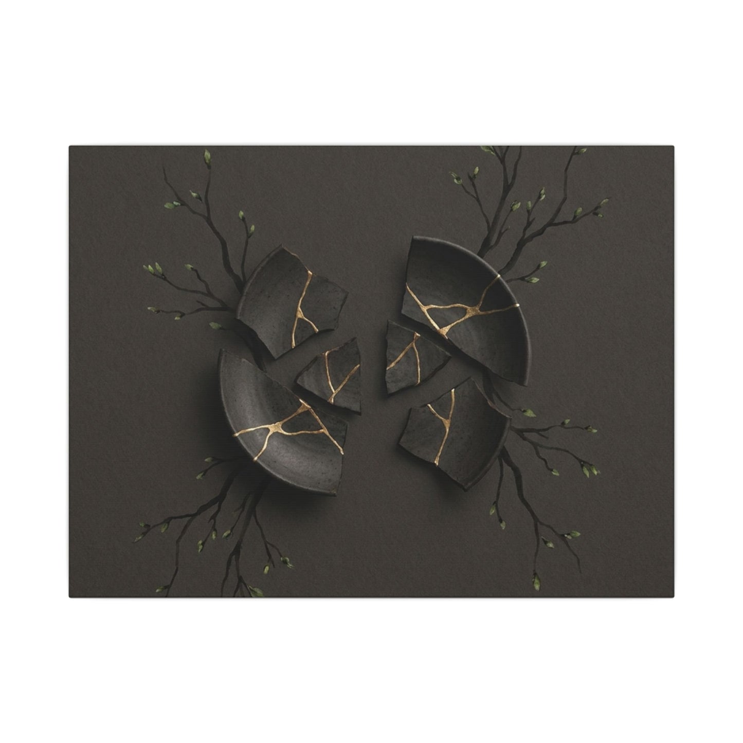 Sophisticated Broken Pottery Canvas Art - Charcoal Ink Dark Japandi