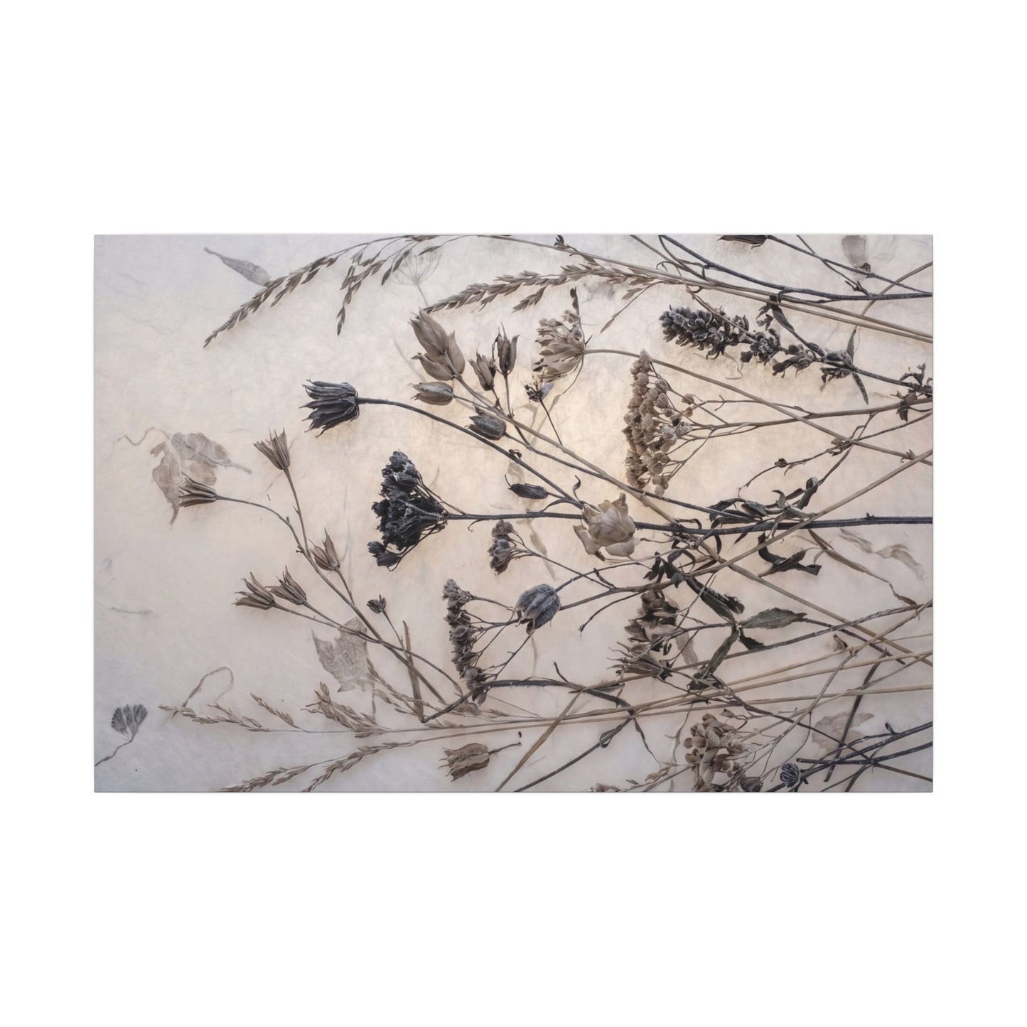 Elegant Dried Flowers Canvas Art - Japanese Pattern Japandi Art Print