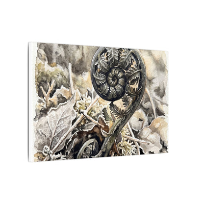 Japandi Fern Unfurling in Golden Hour | Watercolor Canvas Art