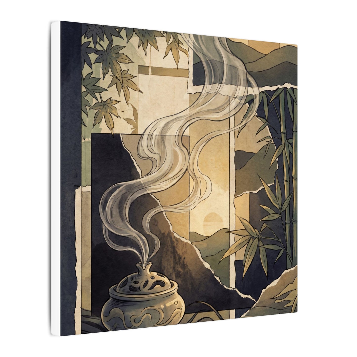 Tranquil Incense Smoke Canvas Art - Ukiyo E Inspired Zen