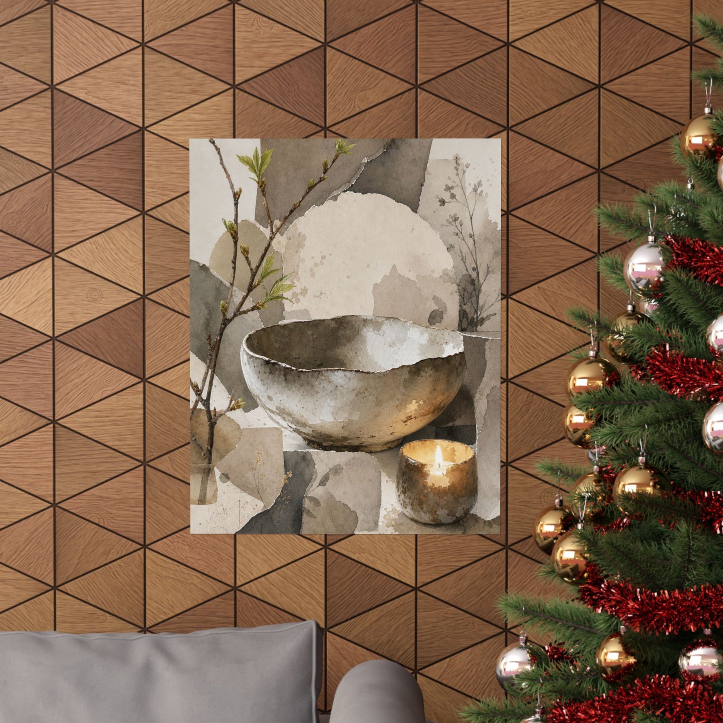 Candlelight Ceramic Bowl Wall Art Print - Japandi Fukinsei