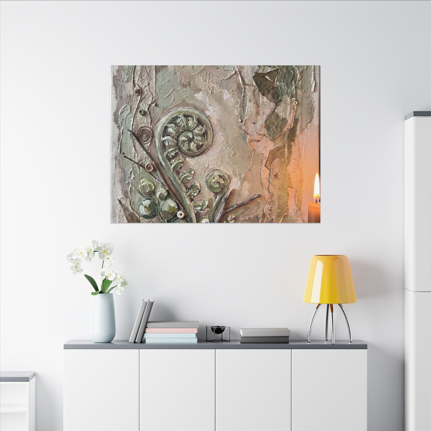 Japandi Fern Unfurling in Candlelight | Texture Canvas Art