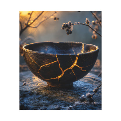 Ceramic Bowl Canvas Art | Winter Kintsugi Gold Repair Art