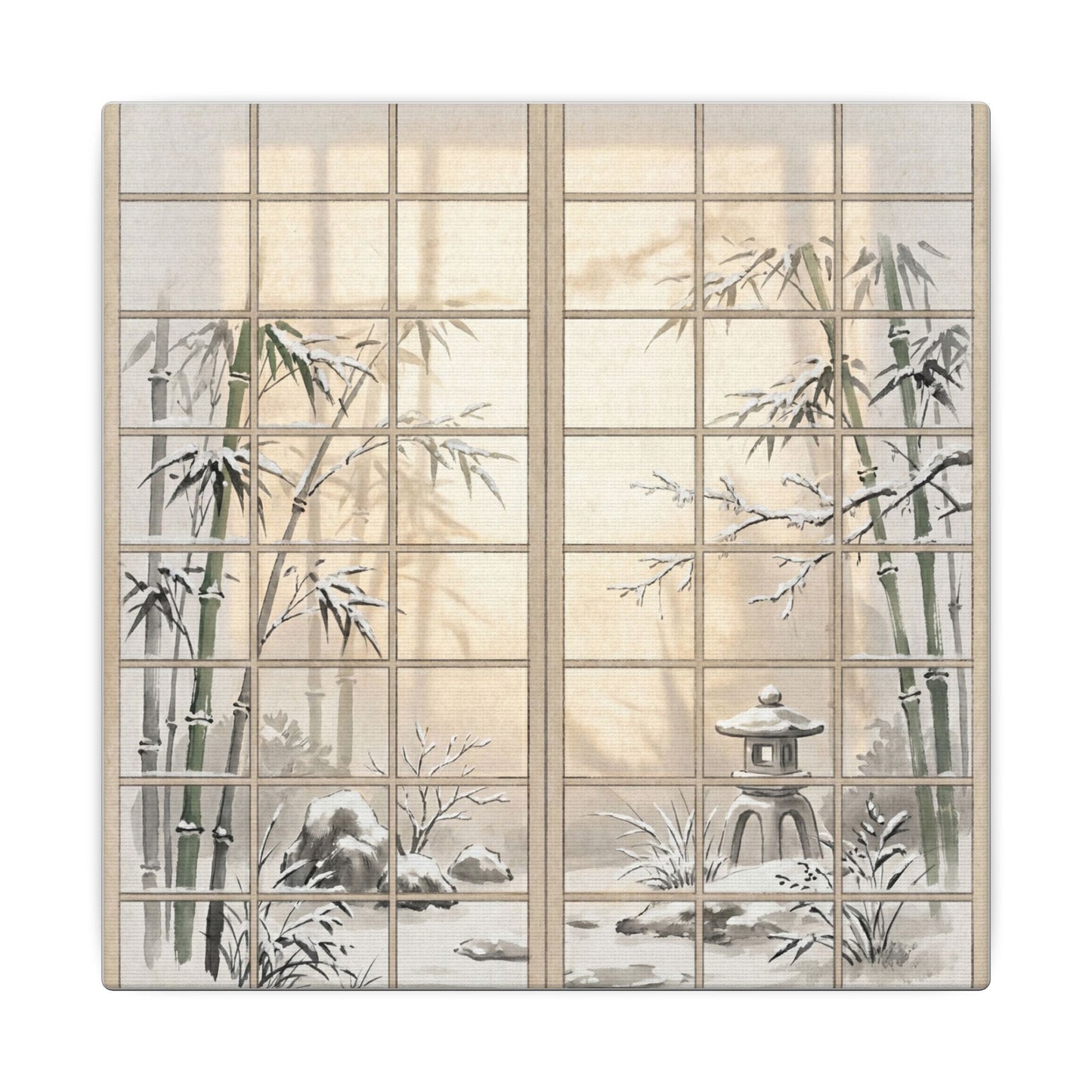 Winter Shoji Screen Sumi E Canvas Art | Tranquil Decor
