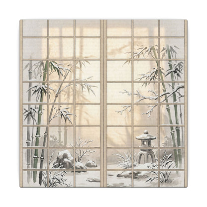 Winter Shoji Screen Sumi E Canvas Art | Tranquil Decor