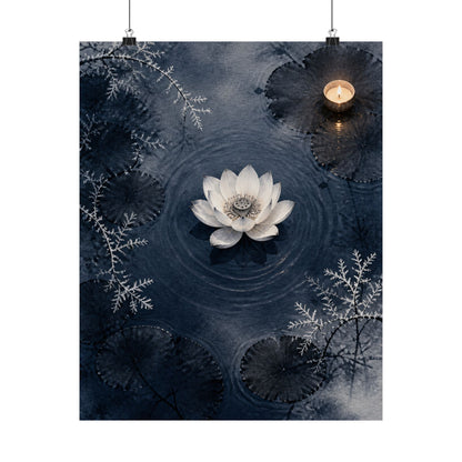 Lotus Flower Wall Art Print | Winter Zen Sumi E Art