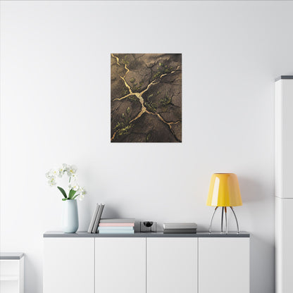 Spring Cracked Earth Charcoal Ink Canvas Art | Luxurious Decor
