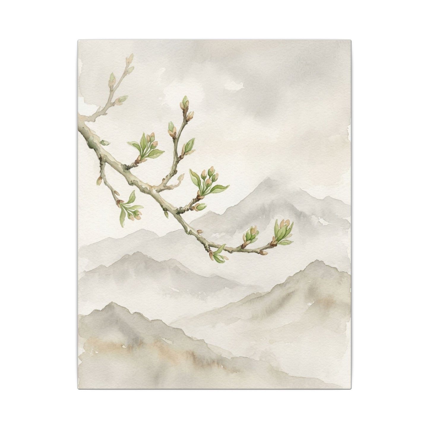 Spring Mountain Mist Watercolor Canvas Art | Cozy Decor