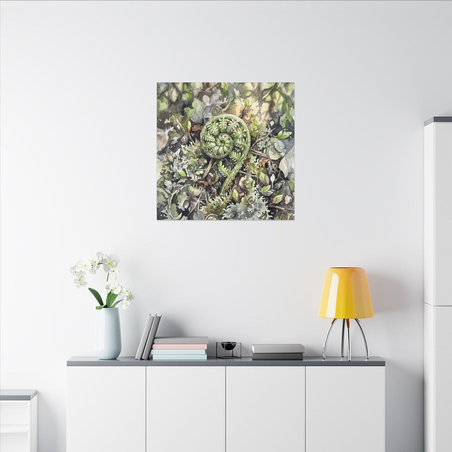 Fern Unfurling Spring Canvas Art | Japandi Neutral Design