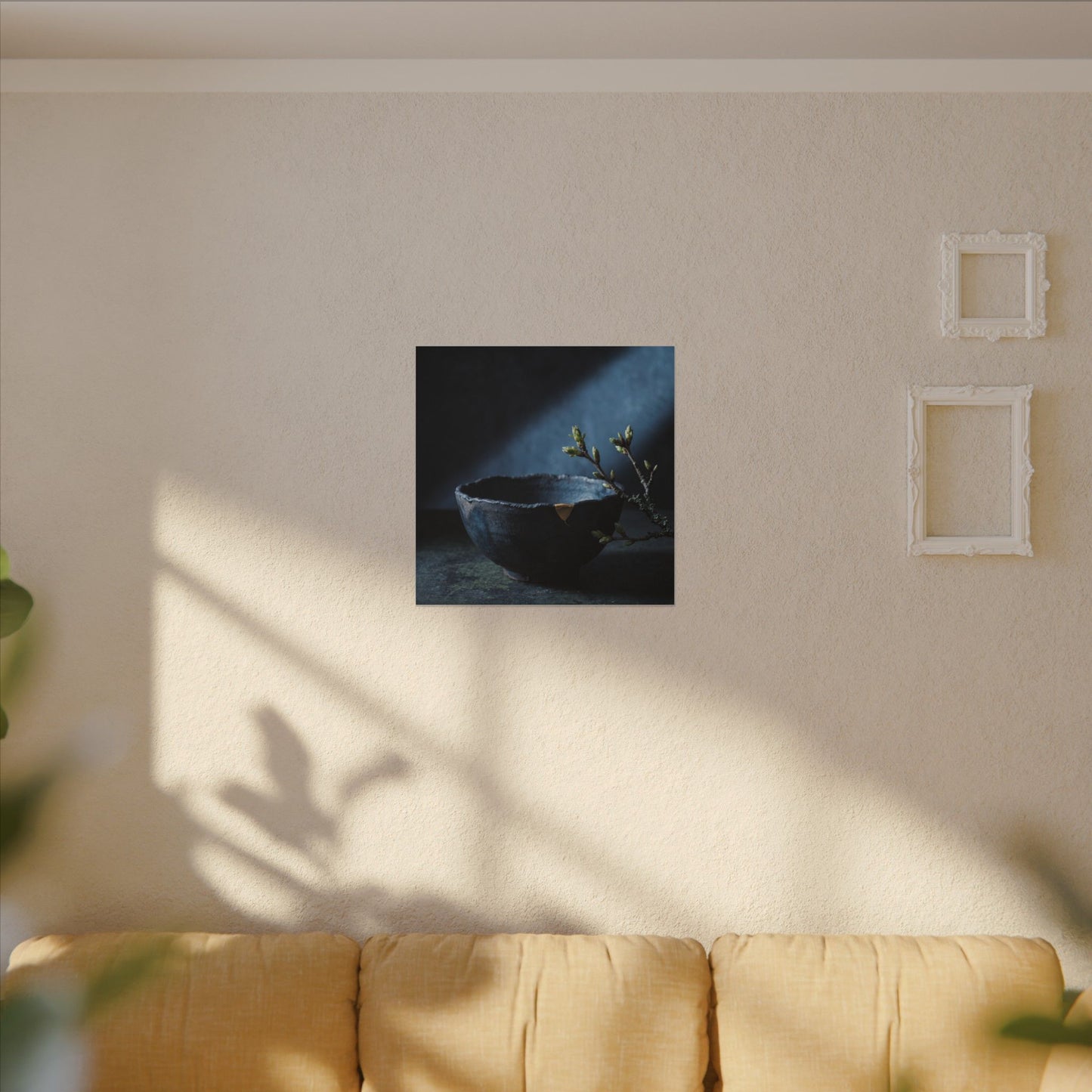 Ceramic Bowl Shadow Zen Canvas Art | Sophisticated Dark Japandi Art