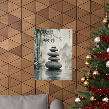 River Stones Sumi E Wall Art Print | Tranquil Zen Art