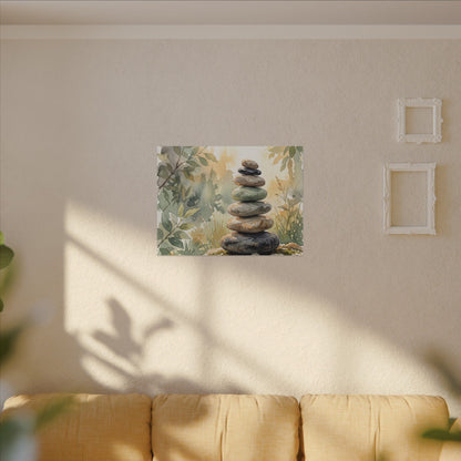 Golden Hour River Stones Canvas Art - Japandi Mono No Aware