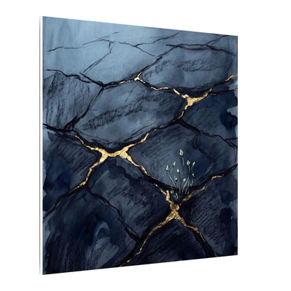 Mono No Aware Cracked Earth Canvas Art - Dark Japandi Charcoal Ink