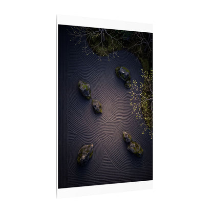 Dark Japandi Rock Garden in Dawn | Shadow Zen Canvas Art