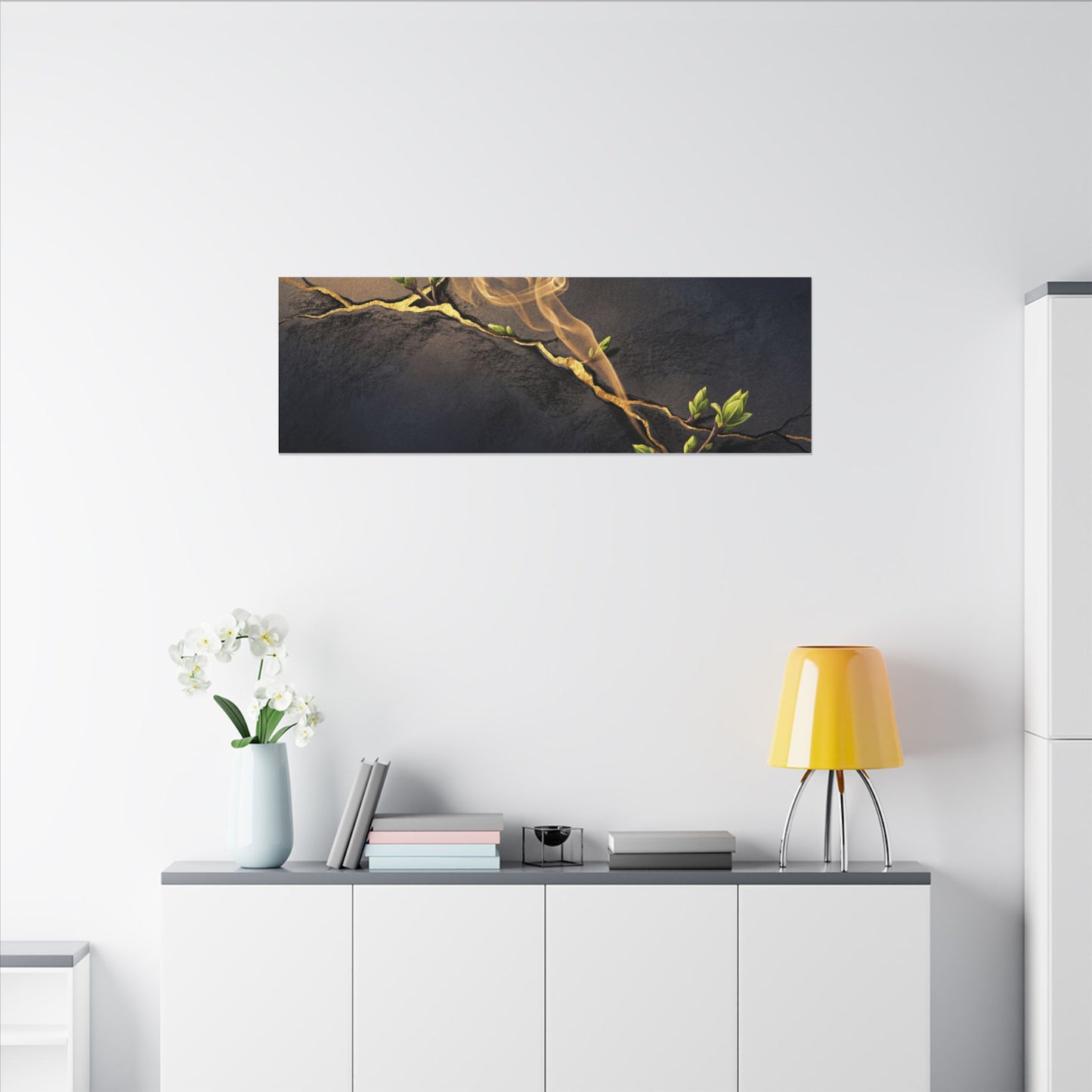 Spring Incense Smoke Gold Vein Canvas Art | Healing Decor