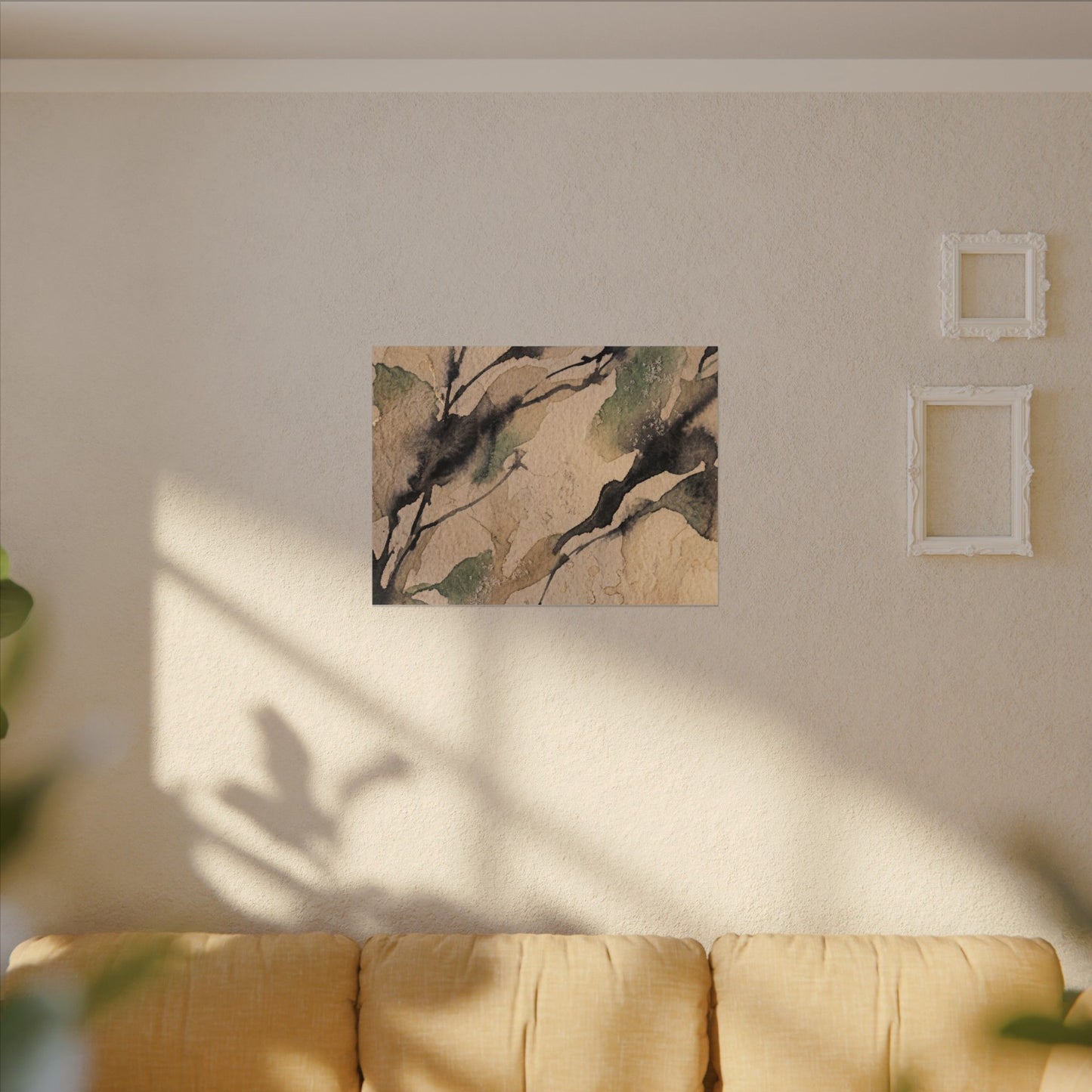 Japandi Shadow Play in Golden Hour | Watercolor Canvas Art