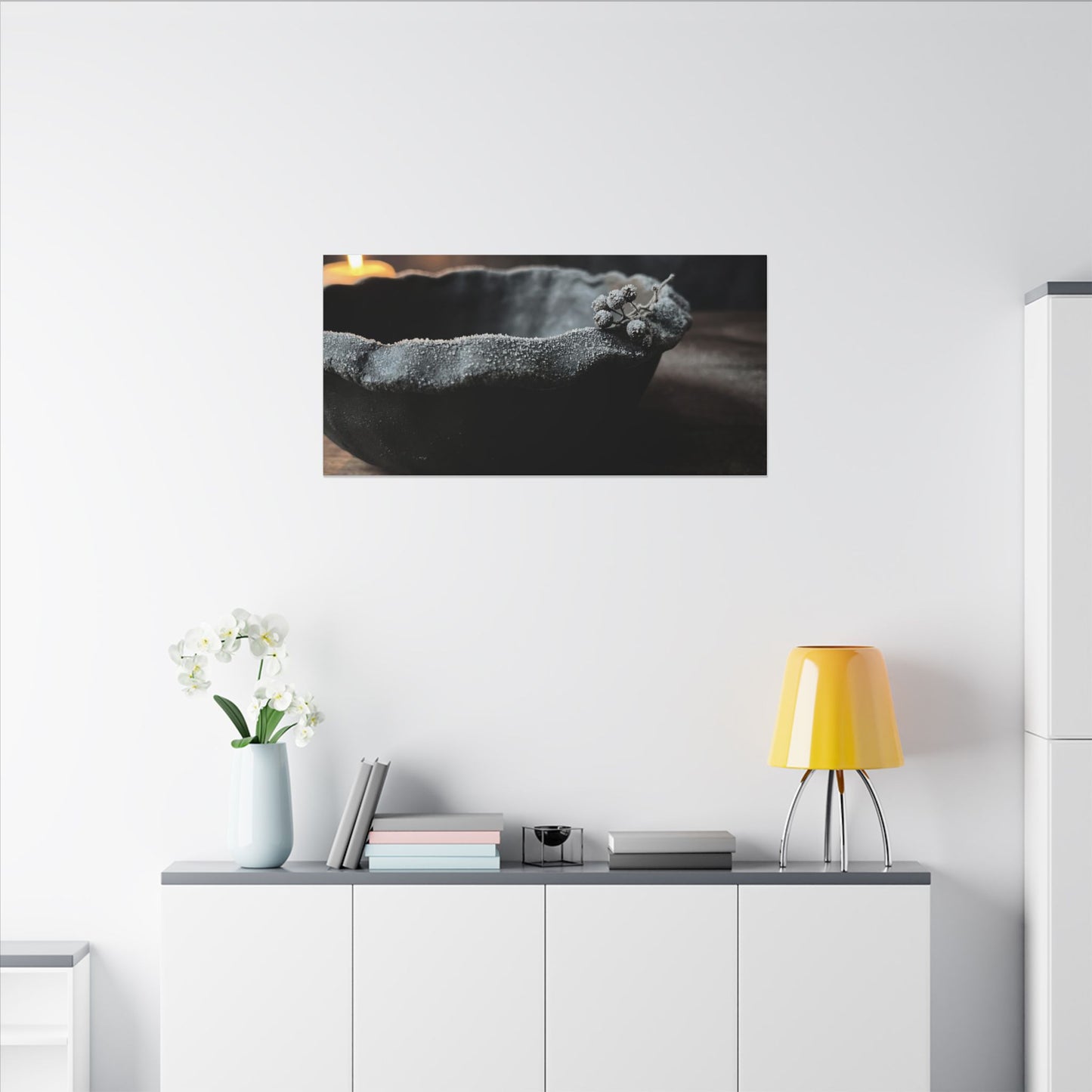 Ceramic Bowl Canvas Art | Winter Dark Japandi Shadow Zen Art