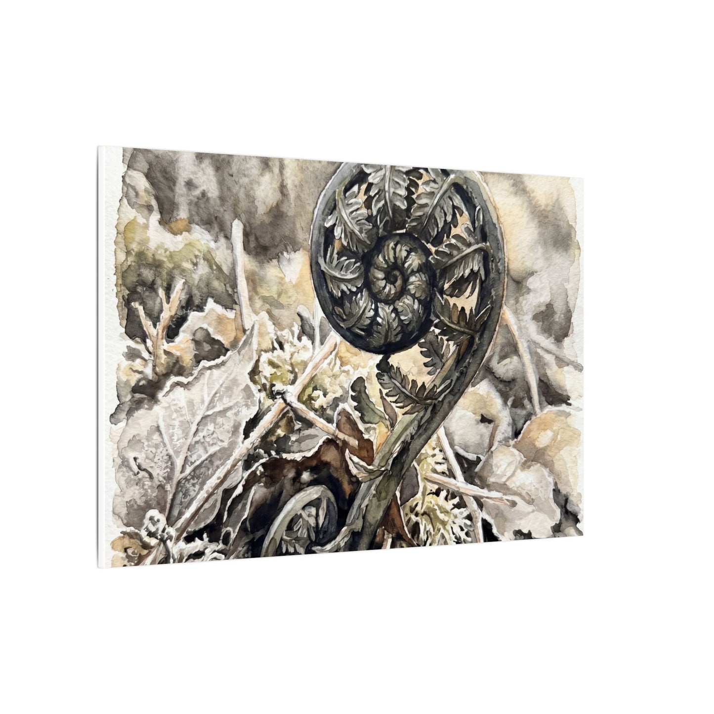 Japandi Fern Unfurling in Golden Hour | Watercolor Canvas Art