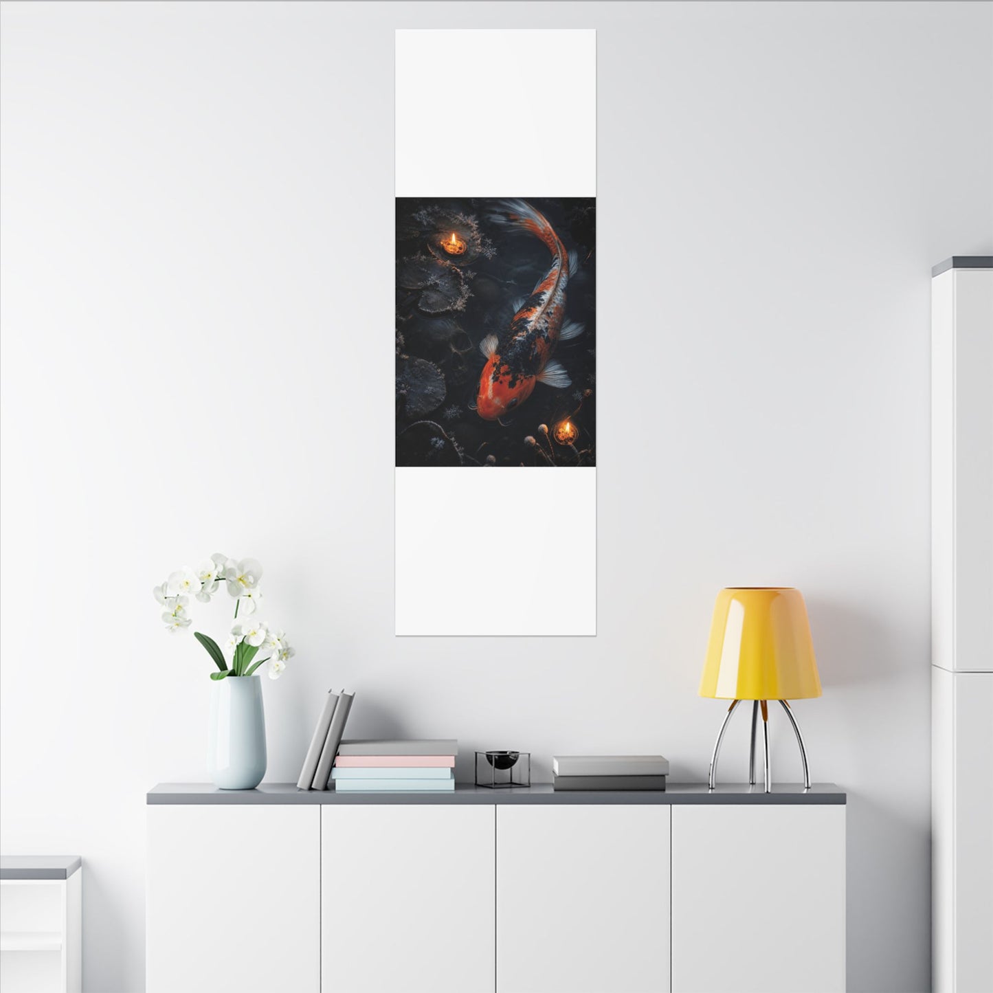 Koi Pond Canvas Art | Winter Dark Japandi Shadow Zen Art