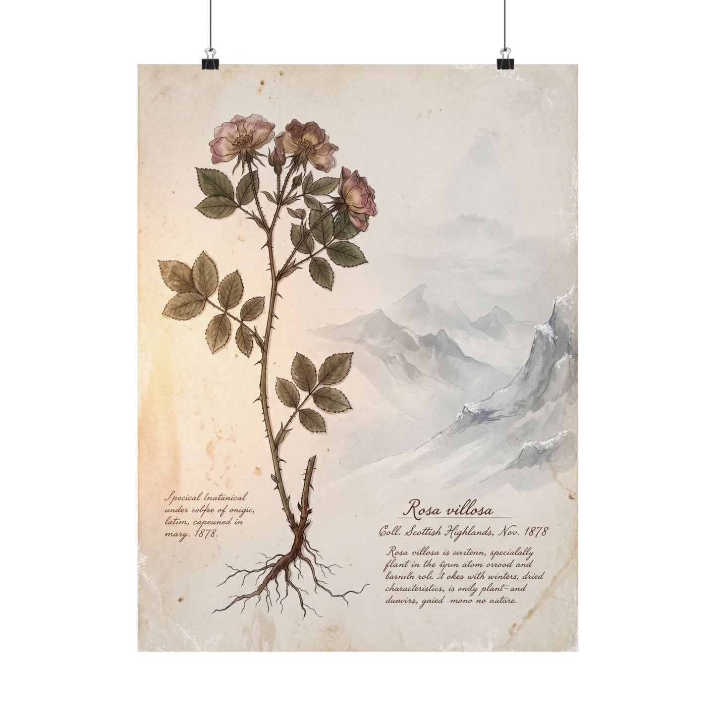 Winter Mountain Mist Herbarium Wall Art Print | Rustic Decor