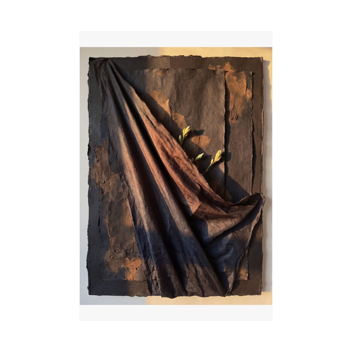 Dark Japandi Silk Drape in Golden Hour | Dark Texture Wall Art Print