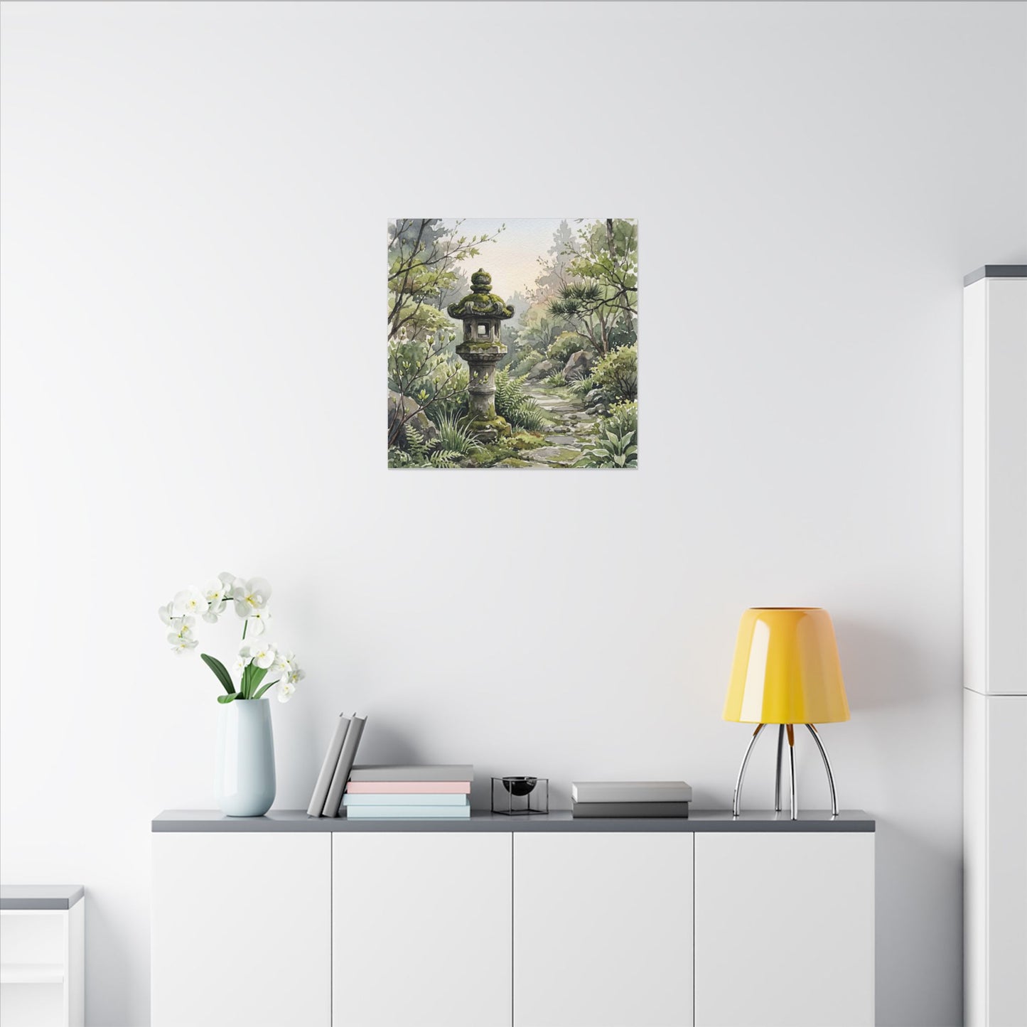 Neutral Stone Lantern Canvas Art - Watercolor Japandi