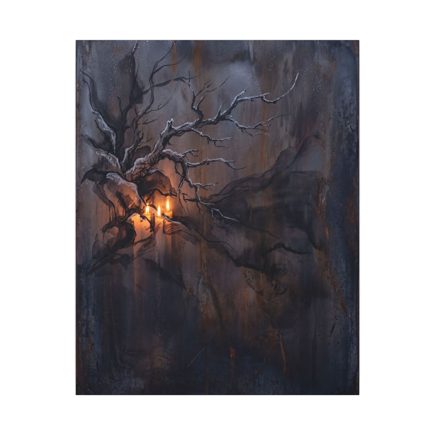 Winter Rust Patina Charcoal Ink Canvas Art | Atmospheric Decor