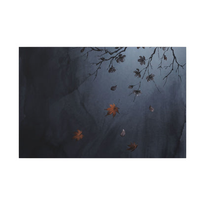 Autumn Cherry Blossom Charcoal Ink Canvas Art | Atmospheric Decor