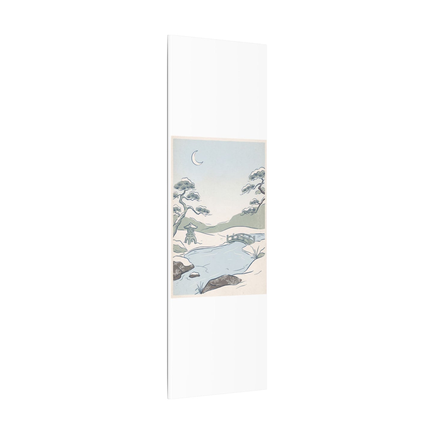 Japandi Moonlit Garden in Moonlight | Minimal Line Canvas Art