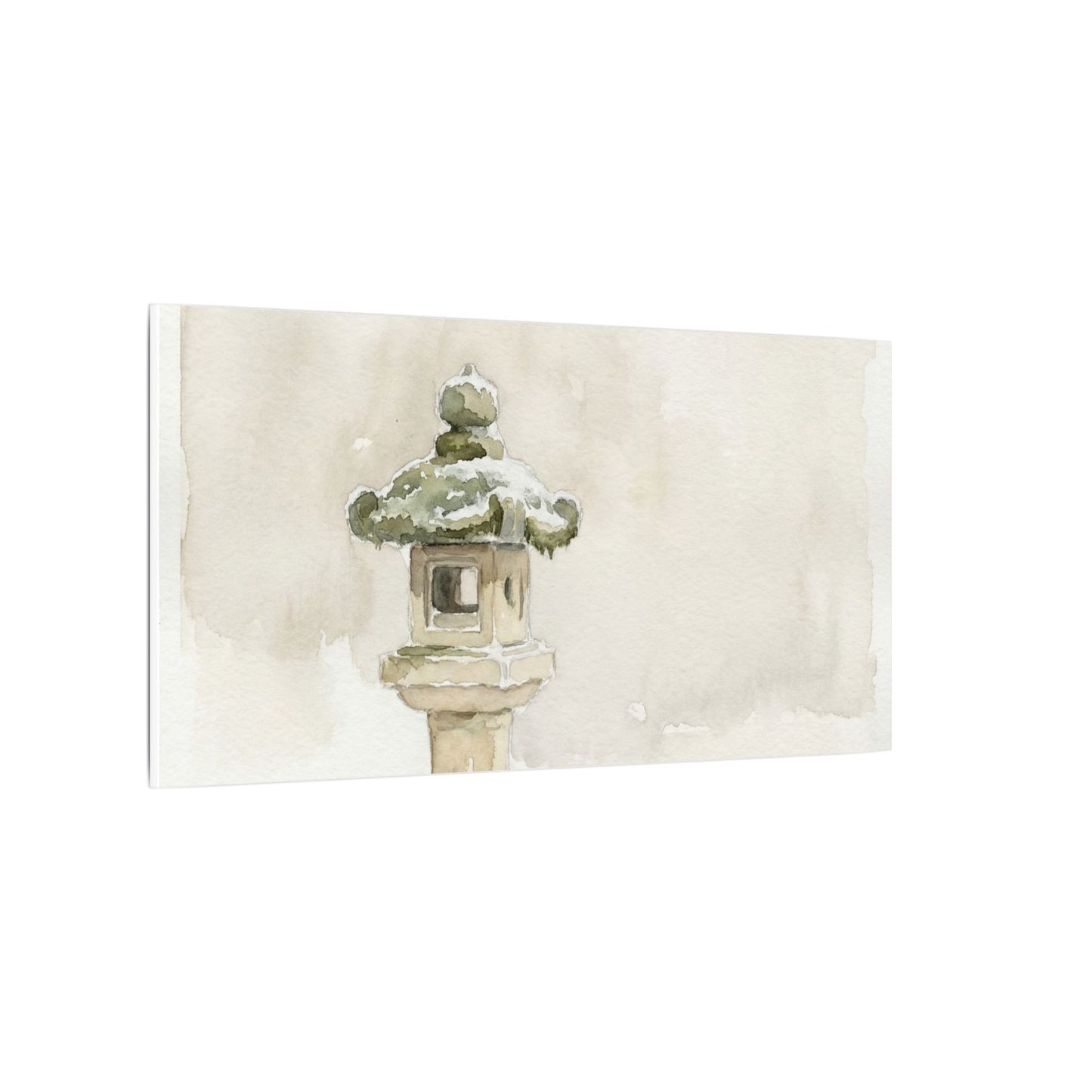 Stone Lantern Winter Canvas Art | Japandi Earthy Design