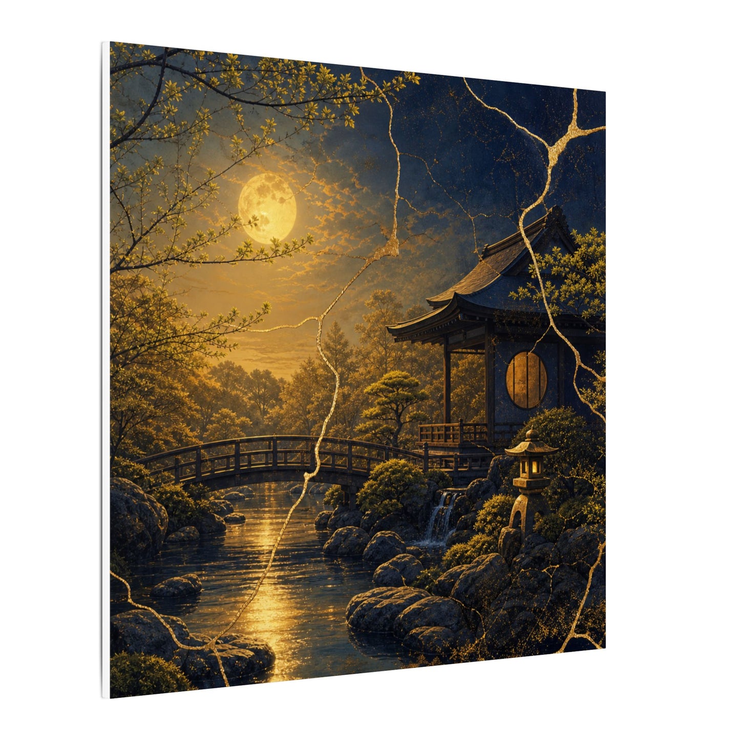 Spring Moonlit Garden Gold Vein Canvas Art | Resilient Decor
