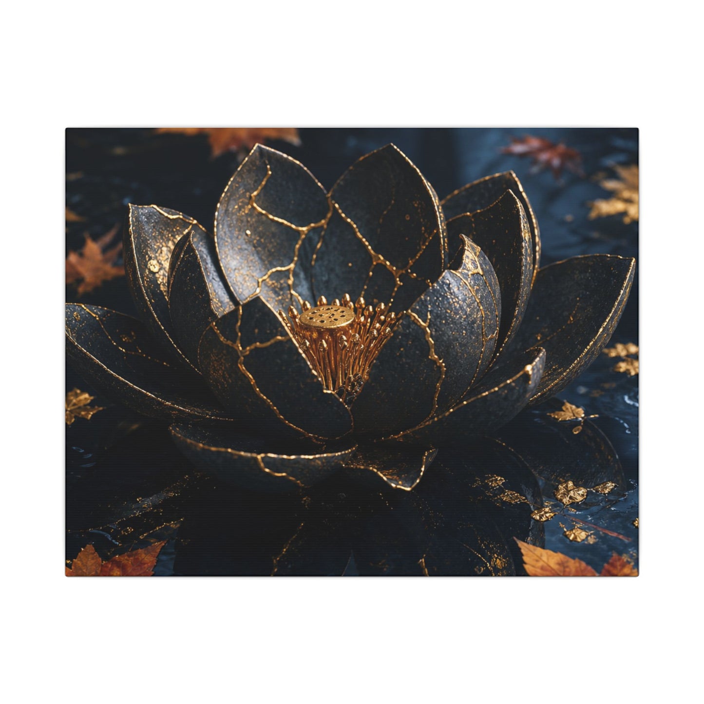 Moonlight Lotus Flower Canvas Art - Kintsugi Fukinsei