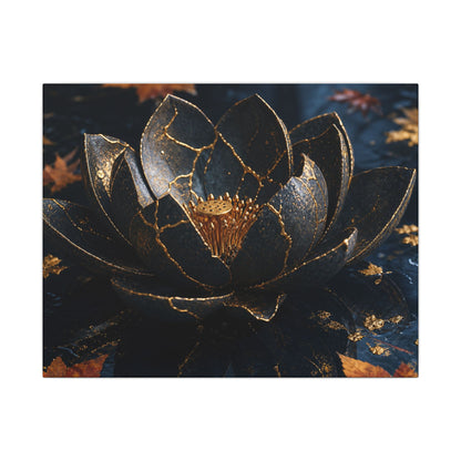 Moonlight Lotus Flower Canvas Art - Kintsugi Fukinsei