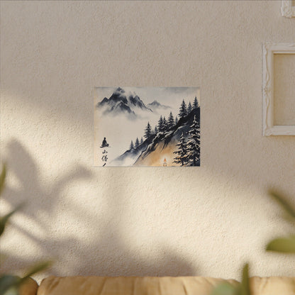 Mountain Mist Canvas Art | Winter Zen Ukiyo E Inspired Art
