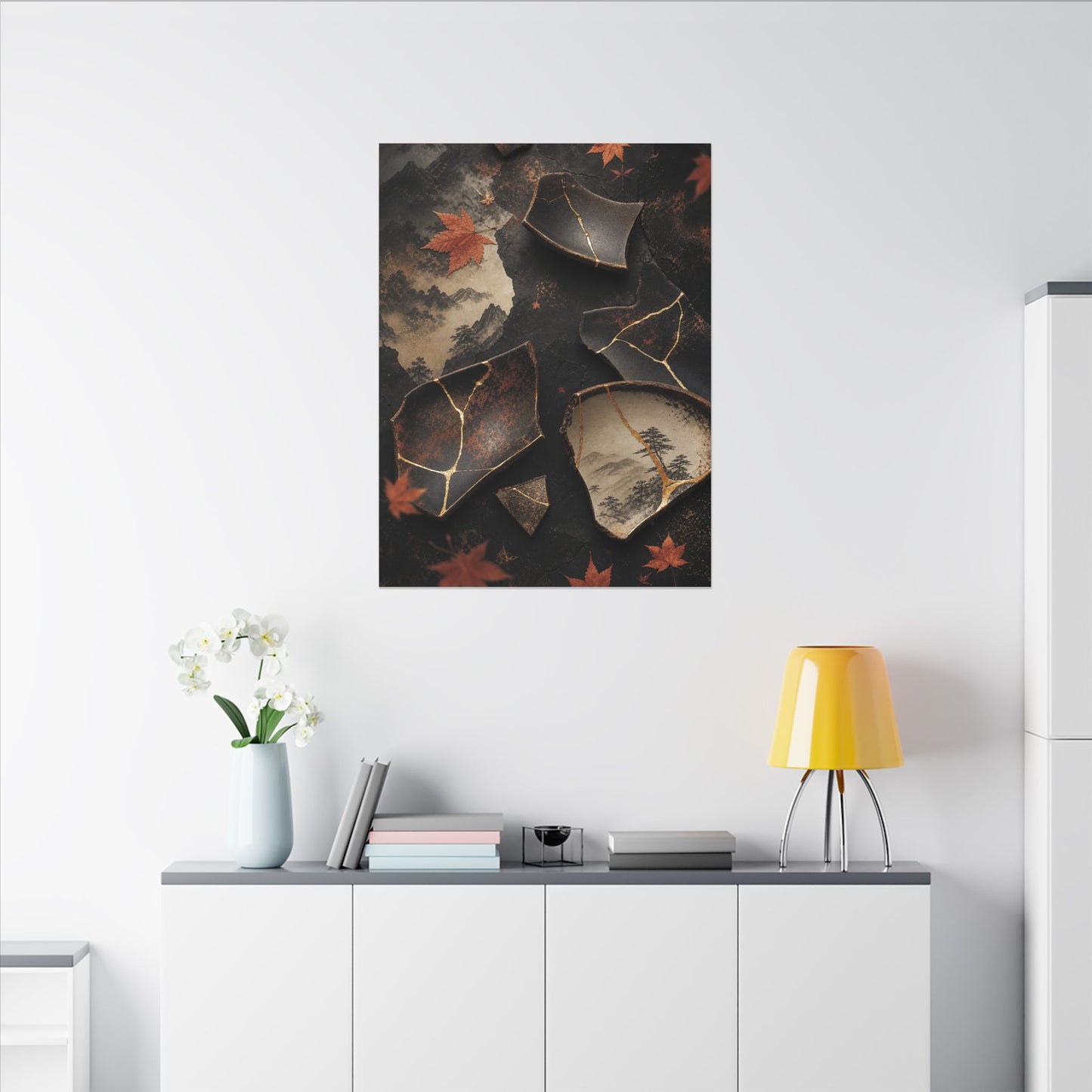 Broken Pottery Gold Vein Canvas Art | Philosophical Kintsugi Art