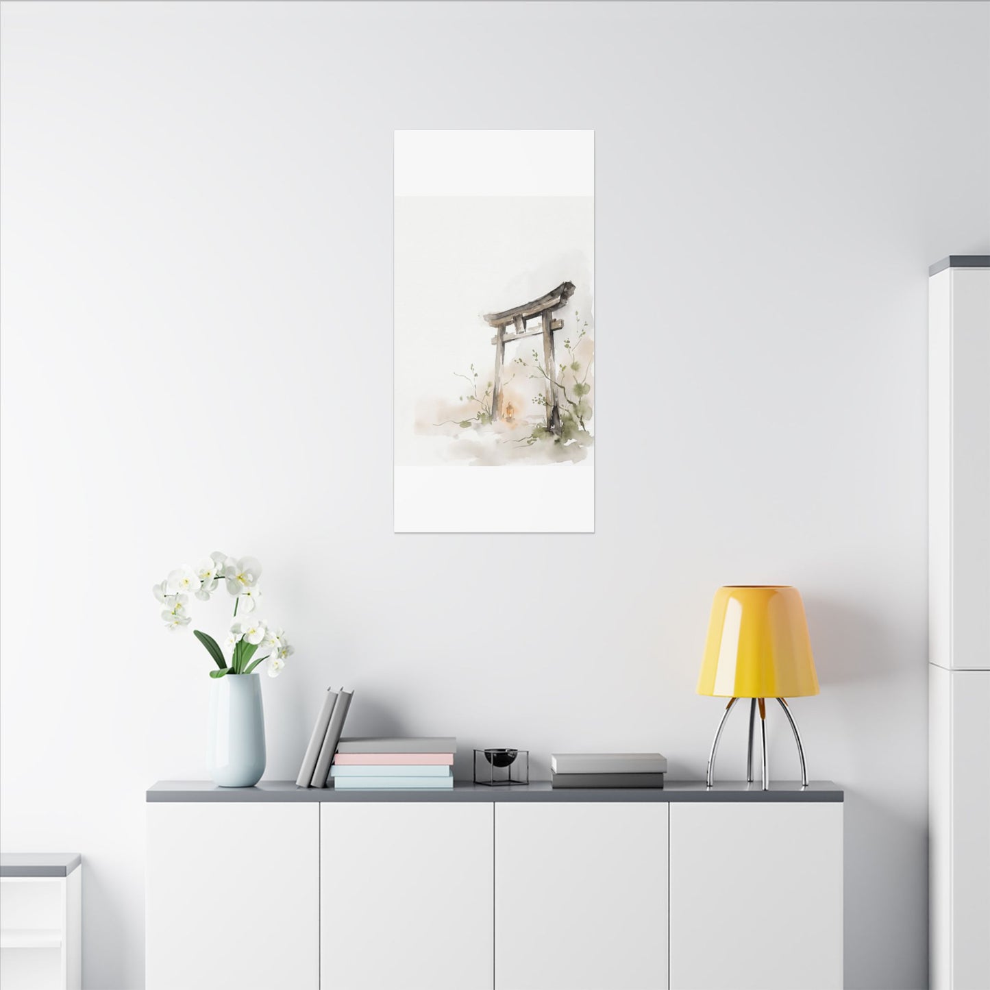 Fukinsei Torii Gate Canvas Art - Japandi Watercolor