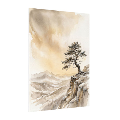 Pine Tree Canvas Art | Winter Japandi Watercolor Art