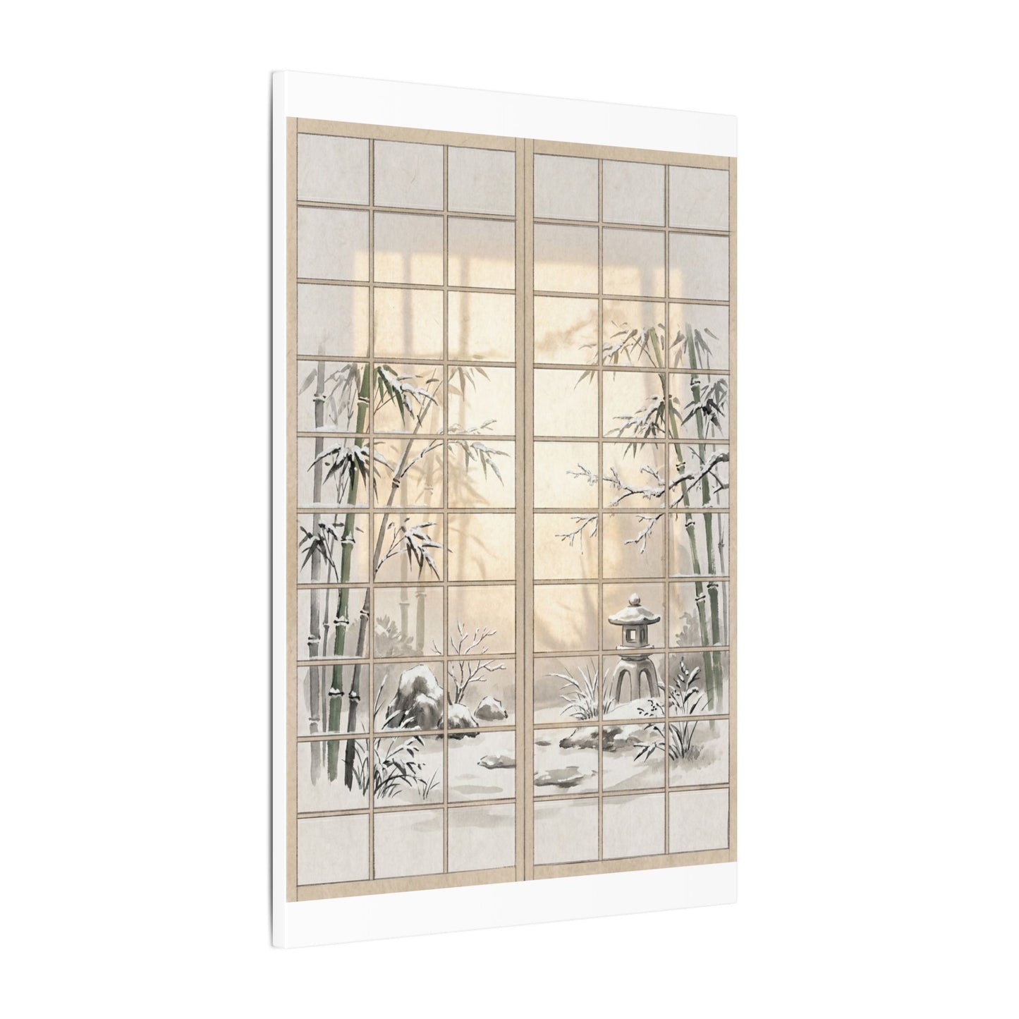Winter Shoji Screen Sumi E Canvas Art | Tranquil Decor