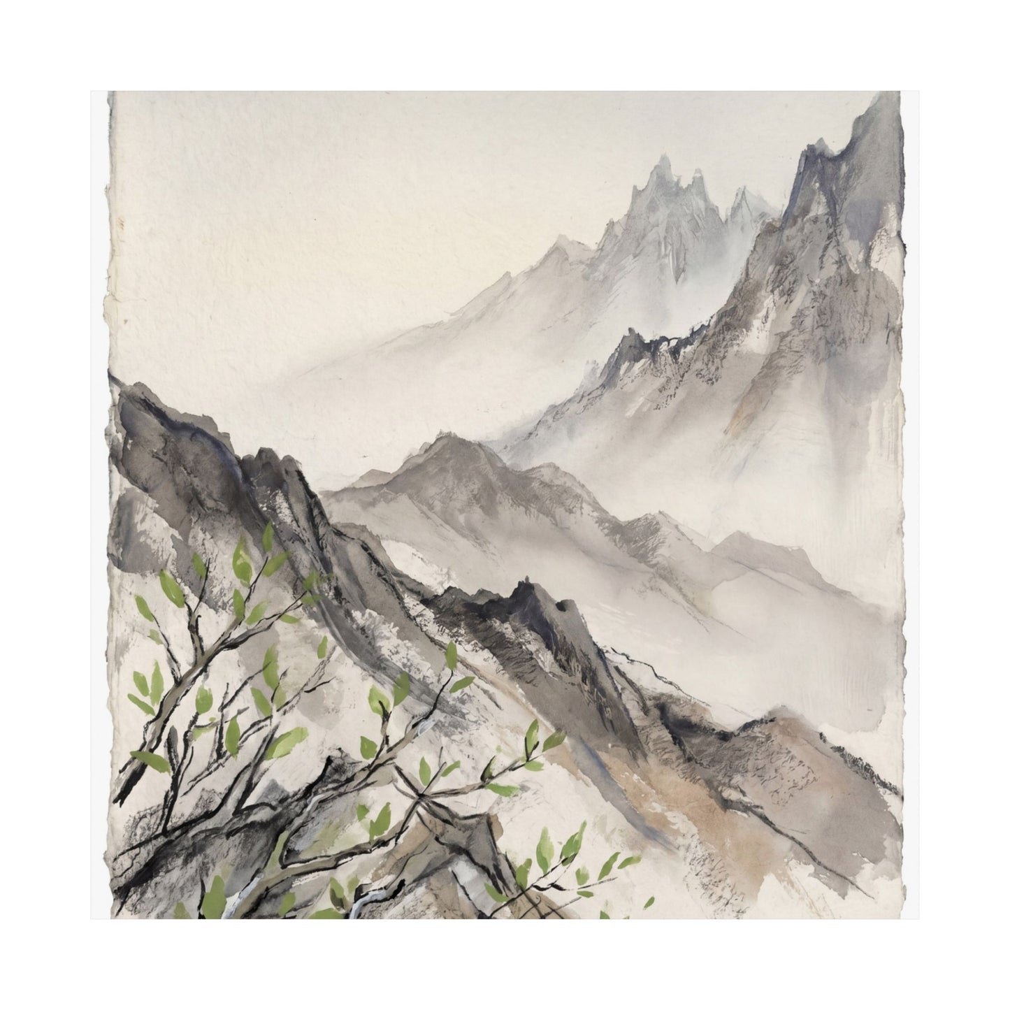 Mountain Mist Spring Wall Art Print | Japandi Elegant Design