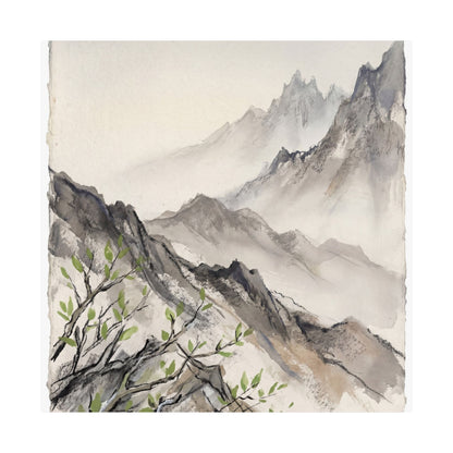 Mountain Mist Spring Wall Art Print | Japandi Elegant Design