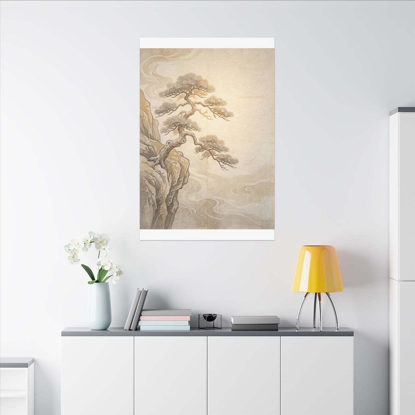 Winter Pine Tree Japanese Pattern Canvas Art | Elegant Decor