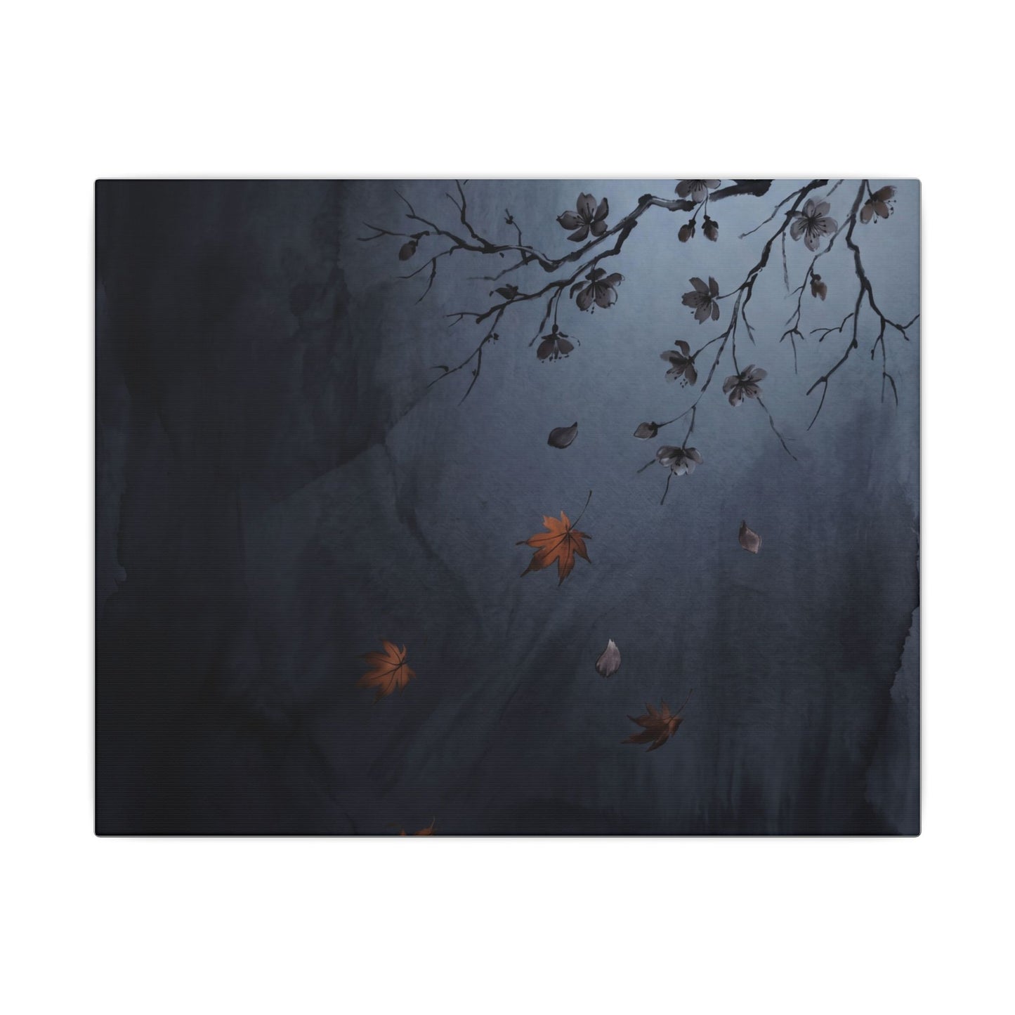 Autumn Cherry Blossom Charcoal Ink Canvas Art | Atmospheric Decor