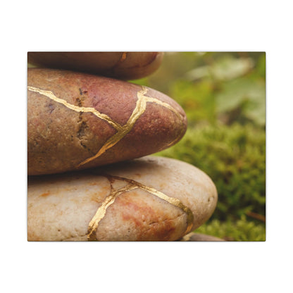 River Stones Summer Canvas Art | Kintsugi Healing Design