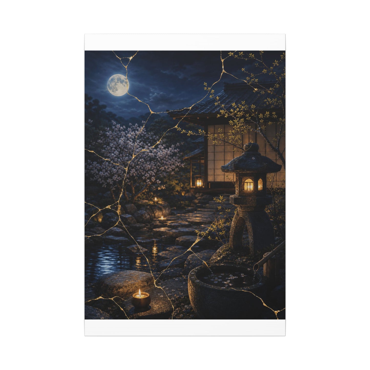Seijaku Moonlit Garden Canvas Art - Kintsugi Gold Vein