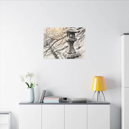Golden Hour Stone Lantern Canvas Art - Japandi Kanso