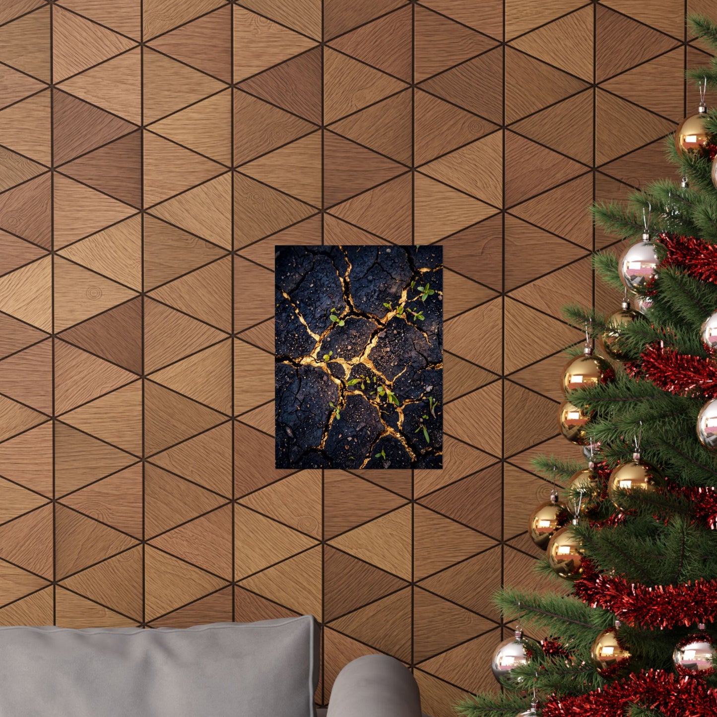Healing Cracked Earth Wall Art Print - Crackle Gold Kintsugi