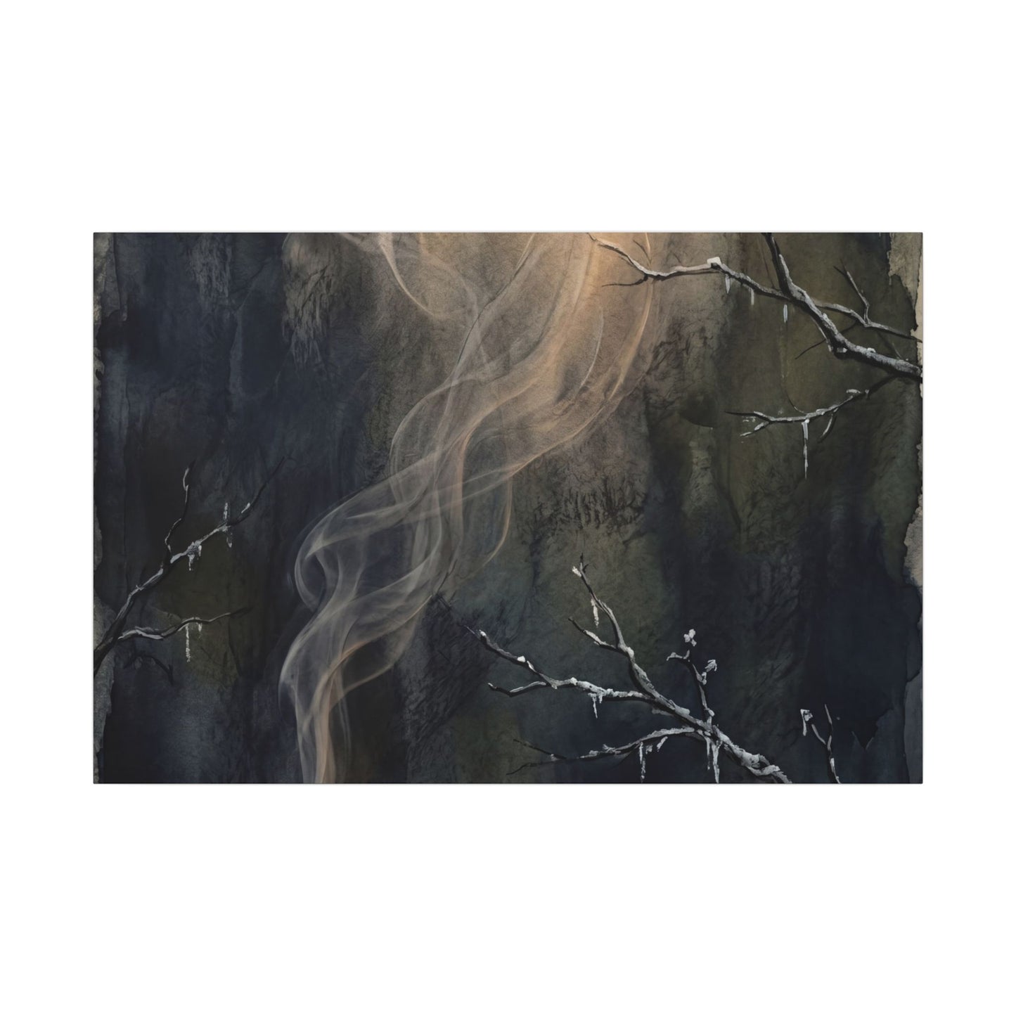 Incense Smoke Winter Canvas Art | Dark Japandi Moody Design